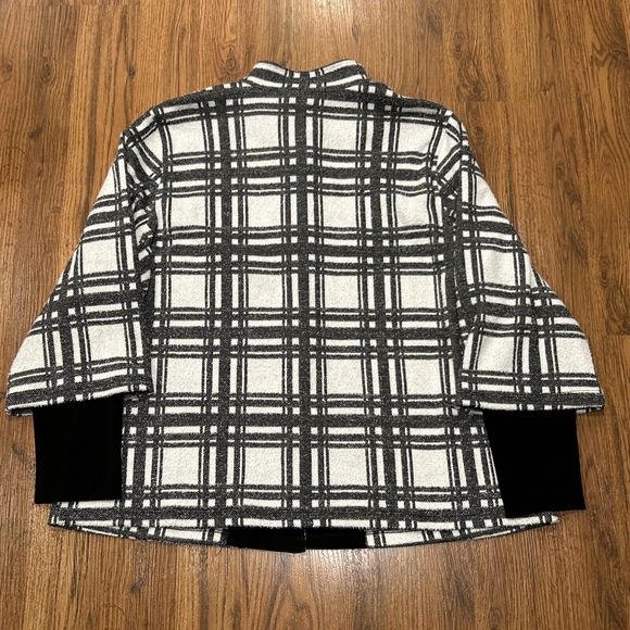 Ali Miles Jacket Womens XL Black White Window Pane Button Stretch Cardigan - Picture 5 of 6